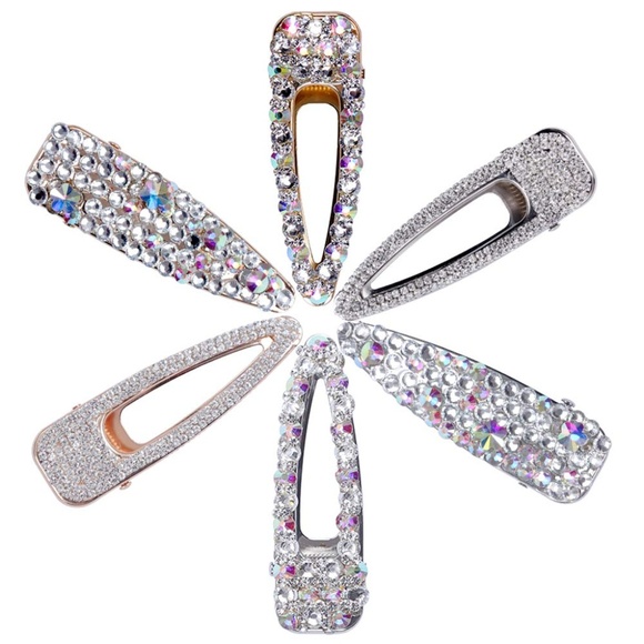Accessories - Crystal Covered Barrette Hair Clips 6 Piece